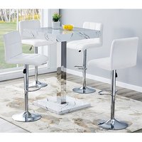 Product photograph of Topaz Vida Marble Effect Gloss Bar Table 4 Coco White Stools from Furniture in Fashion