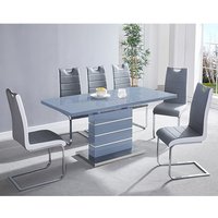 Product photograph of Parini Extending Grey Gloss Dining Table 6 Petra Grey White Chairs from Furniture in Fashion
