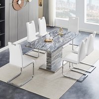 Product photograph of Parini Small Extending Melange Dining Table 6 Petra White Chairs from Furniture in Fashion