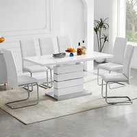 Product photograph of Parini Extending Gloss Dining Table With 6 Daryl White Chairs from Furniture in Fashion