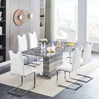Product photograph of Parini Large Extending Melange Dining Table 6 Petra White Chairs from Furniture in Fashion