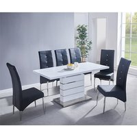Product photograph of Parini Small Extending White Dining Table 6 Vesta Black Chairs from Furniture in Fashion
