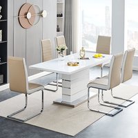 Product photograph of Parini Small Extending White Dining Table 4 Symphony Taupe Chairs from Furniture in Fashion