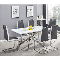 Product photograph of Petra Large White Glass Dining Table 6 Petra Grey White Chairs from Furniture in Fashion