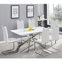 Product photograph of Petra Large White Glass Dining Table 6 Petra White Chairs from Furniture in Fashion