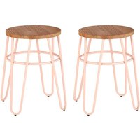 Product photograph of Pherkad Wooden Hairpin Stools With Pink Metal Legs In Pair from Furniture in Fashion
