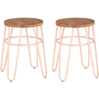 Product photograph of Pherkad Wooden Hairpin Stools With Pink Metal Legs In Pair from Furniture in Fashion