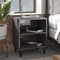 Product photograph of Pilvi High Gloss Bedside Cabinet In Grey With Metal Legs from Furniture in Fashion