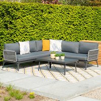 Product photograph of Portree Fabric Corner Sofa With Coffee Table In Mystic Grey from Furniture in Fashion