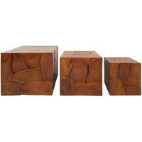 Product photograph of Praecipua Square Set Of 3 Teak Wooden Stools In Brown from Furniture in Fashion