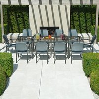 Product photograph of Prats Extending Dining Table With 10 Armchairs In Charcoal from Furniture in Fashion