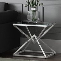 Product photograph of Penrith Clear Glass Side Table With Chrome Frame from Furniture in Fashion