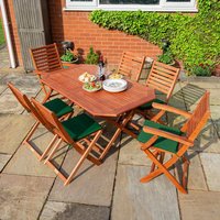 Product photograph of Putey Dining Table With 6 Green Cushion Chairs In Factory Stain from Furniture in Fashion