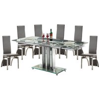 Product photograph of Rihanna Extending Clear Glass Dining Table 6 Romeo Grey Chairs from Furniture in Fashion