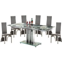 Product photograph of Rihanna Extending Glass Dining Table With 6 Romeo Grey Chairs from Furniture in Fashion