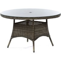 Product photograph of Ryker Rattan Dining Table Round In Brown Weave With Glass Top from Furniture in Fashion