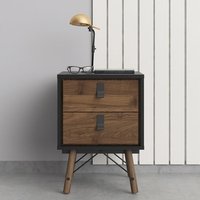 Product photograph of Rynok Wooden Bedside Cabinet In Matt Black Walnut With 2 Drawers from Furniture in Fashion