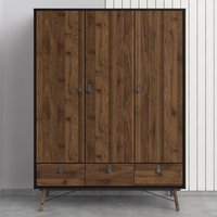 Product photograph of Rynok Wooden Triple Door Wardrobe In Matt Black Walnut from Furniture in Fashion