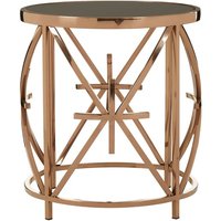 Product photograph of Saclateni Round Black Glass Top Side Table With Rose Gold Frame from Furniture in Fashion