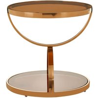 Product photograph of Saclateni Round Brown Glass Side Table With Rose Gold Frame from Furniture in Fashion