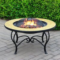 Product photograph of Sahuarita Fax Stone Burning Fire Pit With Grilling In Gold Black from Furniture in Fashion