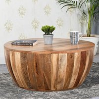 Product photograph of Salter Solid Mangowood Drum Coffee Table In Rough Swan from Furniture in Fashion