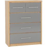 Product photograph of Samaira Wooden Chest Of 5 Drawers With Grey Gloss Front In Oak from Furniture in Fashion