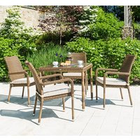 Product photograph of Sanmo Outdoor 810mm Glass Dining Table 4 Armchairs In Red Pine from Furniture in Fashion