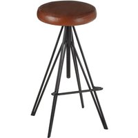 Product photograph of Santorini Round Brown Leather Stool With Black Metal Leg from Furniture in Fashion