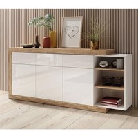 Product photograph of Sanur High Gloss Sideboard 3 Doors 3 Drawers In White Sandal Oak from Furniture in Fashion