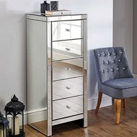 Product photograph of Saville Mirrored Chest Of 5 Drawers Narrow In Silver from Furniture in Fashion