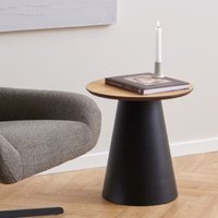Product photograph of Seguin Wooden Small Round Coffee Table In Oak And Black from Furniture in Fashion