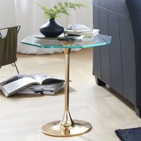 Product photograph of Selma Octagonal Clear Glass Side Table With Gold Metal Base from Furniture in Fashion