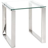 Product photograph of Selma Small Clear Glass Side Table With Stainless Steel Legs from Furniture in Fashion