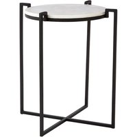 Product photograph of Shalom Round White Marble Top Side Table With Black Cross Base from Furniture in Fashion