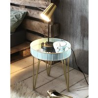 Product photograph of Simons Round Mirrored Side Table In Blue With Gold Metal Legs from Furniture in Fashion