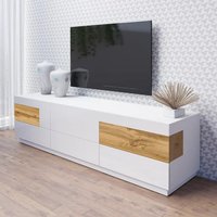 Product photograph of Sioux High Gloss Tv Stand With 6 Drawers In White And Oak from Furniture in Fashion