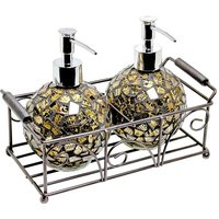 Product photograph of Ravello Pair Of Mosiac Glass Soap Dispenser In Gold With Basket from Furniture in Fashion