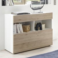 Product photograph of Solana White High Gloss Sideboard With 1 Drawer In Cadiz Oak from Furniture in Fashion