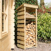 Product photograph of Stanin Narrow Wooden Log Store With Shelf In Natural Timber from Furniture in Fashion