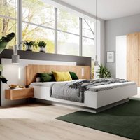 Product photograph of Sturgis Ottoman Wooden King Size Bed In White And Oak With Led from Furniture in Fashion