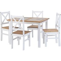 Product photograph of Sucre Tile Top Wooden Dining Table With 4 Chairs In White from Furniture in Fashion