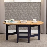 Product photograph of Suva Wooden Drop Leaf Coffee Table In Waxed Pine And Navy Blue from Furniture in Fashion