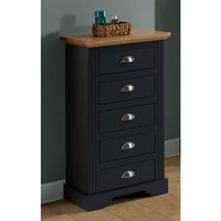 Product photograph of Talox Narrow Wooden Chest Of 5 Drawers In Grey And Oak from Furniture in Fashion