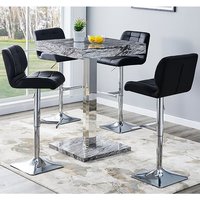 Product photograph of Topaz Melange Marble Effect Bar Table 4 Candid Black Stools from Furniture in Fashion