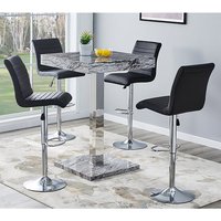 Product photograph of Topaz Melange Marble Effect Bar Table 4 Ripple Black Stools from Furniture in Fashion