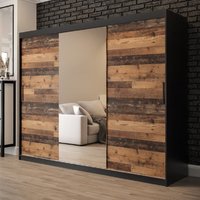 Product photograph of Topeka 2 Mirrored Wardrobe With 3 Sliding Doors In Dark Oak from Furniture in Fashion