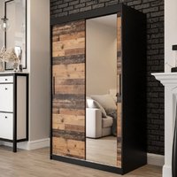 Product photograph of Topeka 1 Mirrored 120cm Wardrobe With 2 Sliding Doors In Dark Oak from Furniture in Fashion