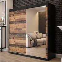 Product photograph of Topeka 1 Mirrored 200cm Wardrobe With 2 Sliding Doors In Dark Oak from Furniture in Fashion