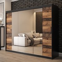 Product photograph of Topeka 3 Mirrored Wardrobe With 3 Sliding Doors In Dark Oak from Furniture in Fashion